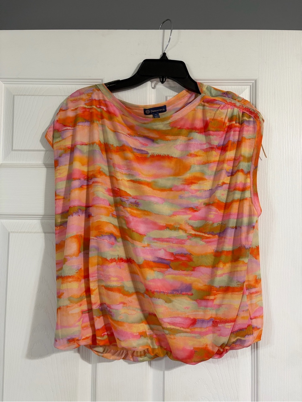 Democracy Multicolor Pink & Orange Watercolor Sleeveless Top